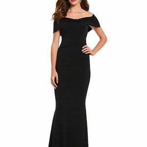 Eliza J Black Knot Front Off the Shoulder Gown